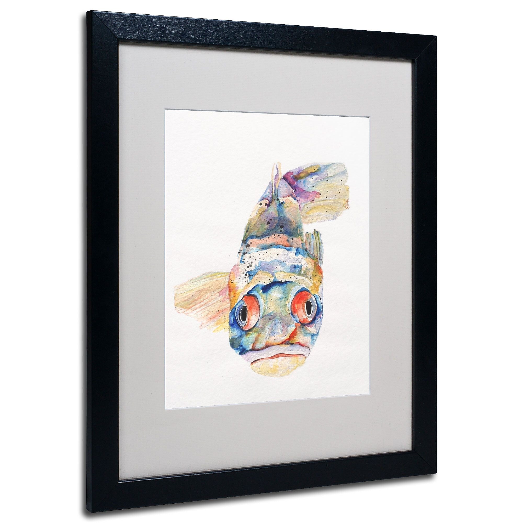 Trademark Fine Art Pat Saunders-White 'Blue Fish' Matted Art Black Frame 16x20 Inches