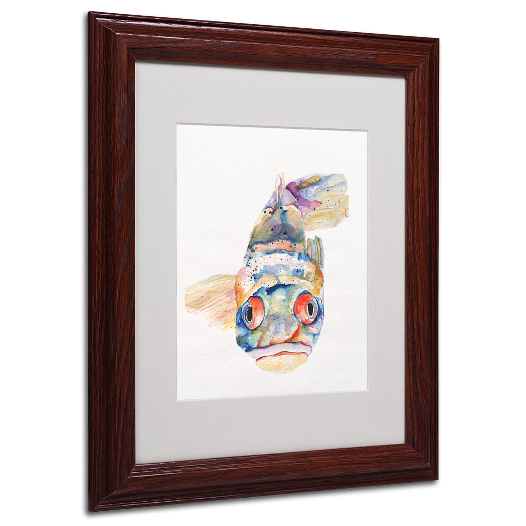 Pat Saunders-White 'Blue Fish' Framed Matted Art - 11x14 Inches - Wood Frame