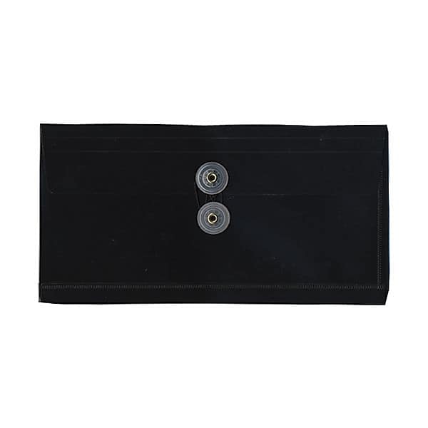 JAM Paper® Plastic Envelopes with Button and String Tie Closure, #10 Business Booklet, 5.25 x 10, Black, 108/Pack (921B1BLB)