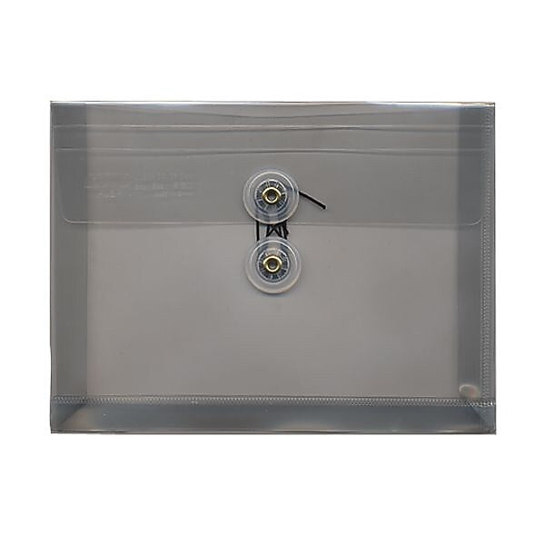 JAM Paper® Plastic Envelopes with Button and String Tie Closure, Index Booklet, 5.5 x 7.5, Smoke Gray, 12/Pack (920B1SM)