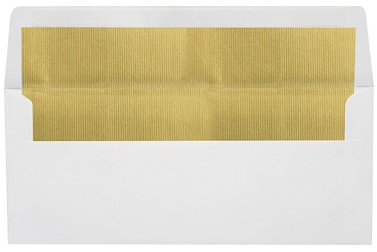LUX 4 1/8" x 9 1/2" #10 60lbs. Envelopes, White With Gold LUX Lining, 50/Pack