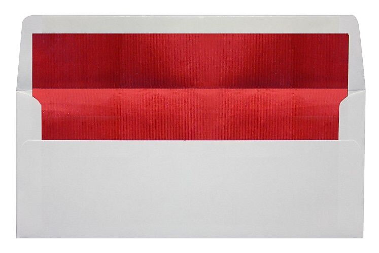 LUX 4 1/8" x 9 1/2" #10 60lbs. Envelopes, White With Red LUX Lining, 50/Pack