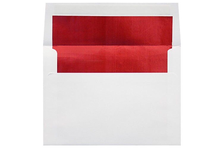 LUX 6 1/2 x 6 1/2 Foil Lined Square Envelopes, 50/Box, White w/Red LUX Lining (FLWH8535-01-50)
