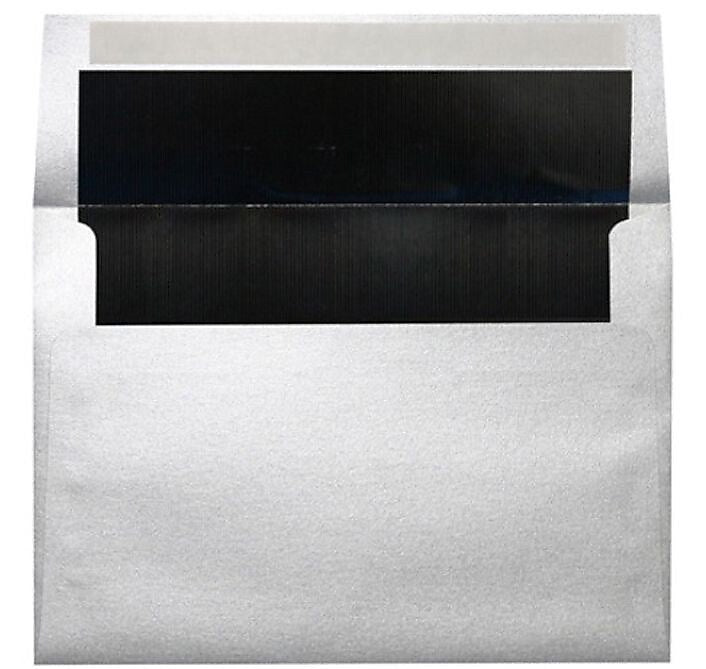 LUX A4 Foil Lined Invitation Envelopes (4 1/4 x 6 1/4) 500/Box, Silver w/Black LUX Lining (FLSL4872-02-500)