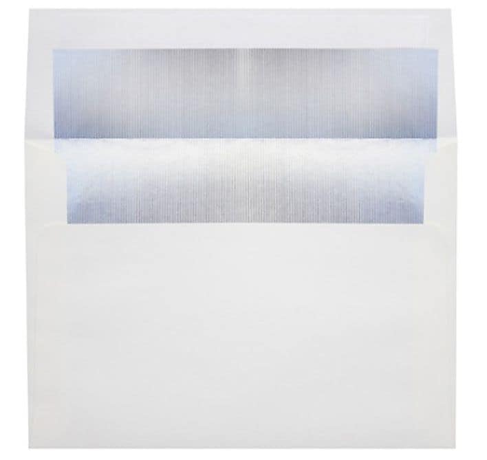 LUX A4 Foil Lined Invitation Envelopes (4 1/4 x 6 1/4) 500/Box, White w/Silver LUX Lining (FLWH4872-03-500)
