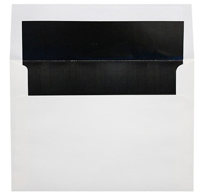 LUX A6 Foil Lined Invitation Envelopes (4 3/4 x 6 1/2) 50/Box, White w/Black LUX Lining (FLWH4875-02-50)