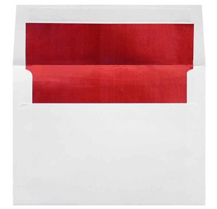 LUX A6 Foil Lined Invitation Envelopes (4 3/4 x 6 1/2) 50/Box, White w/Red LUX Lining (FLWH4875-01-50)