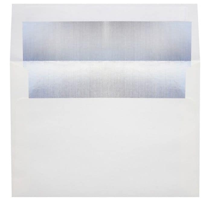 LUX A6 Foil Lined Invitation Envelopes (4 3/4 x 6 1/2) 50/Box, White w/Silver LUX Lining (FLWH4875-03-50)