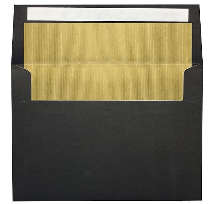 LUX A7 Foil Lined Invitation Envelopes (5 1/4 x 7 1/4) 50/Box, Black w/Gold LUX Lining (FLBK4880-04-50)