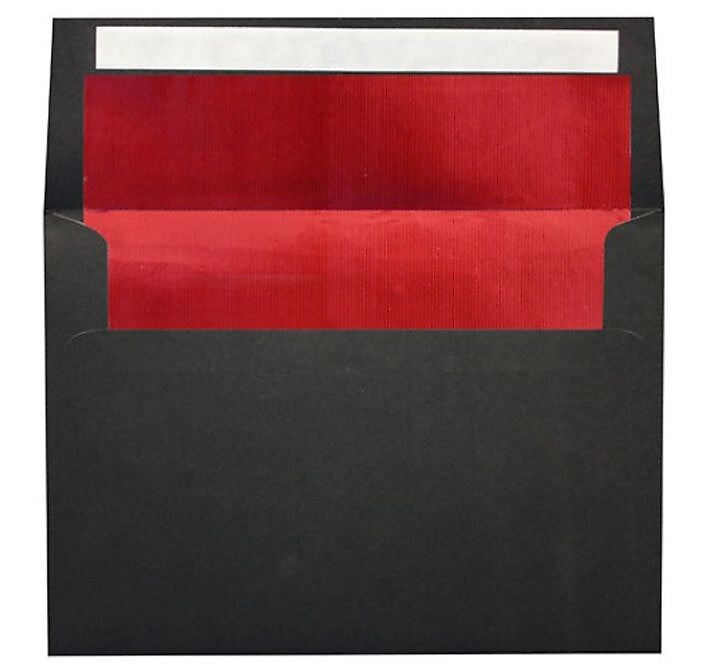 LUX A7 Foil Lined Invitation Envelopes (5 1/4 x 7 1/4) 50/Box, Black w/Red LUX Lining (FLBK4880-01-50)