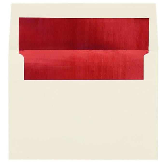 LUX A7 Foil Lined Invitation Envelopes (5 1/4 x 7 1/4) 50/Box, Natural w/Red LUX Lining (FLNT4880-01-50)