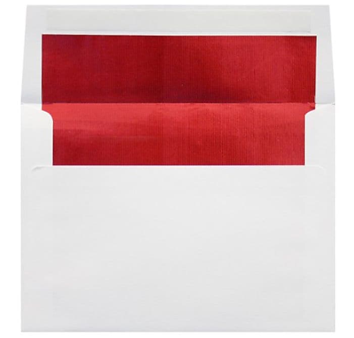 LUX A7 Foil Lined Invitation Envelopes (5 1/4 x 7 1/4) 50/Box, White w/Red LUX Lining (FLWH4880-01-50)
