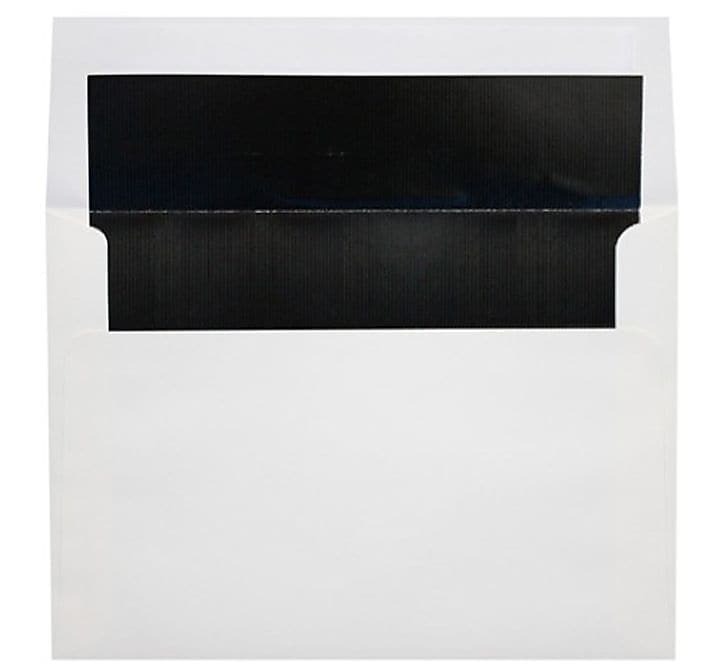 LUX A8 Foil Lined Invitation Envelopes (5 1/2 x 8 1/8) 50/Box, White w/Black LUX Lining (FLWH4885-02-50)