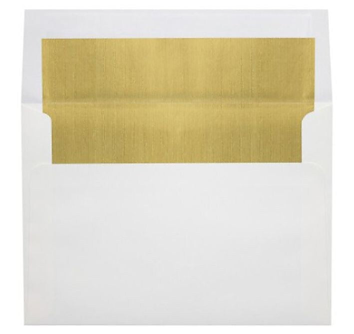 LUX A8 Foil Lined Invitation Envelopes (5 1/2 x 8 1/8) 50/Box, White w/Gold LUX Lining (FLWH4885-04-50)