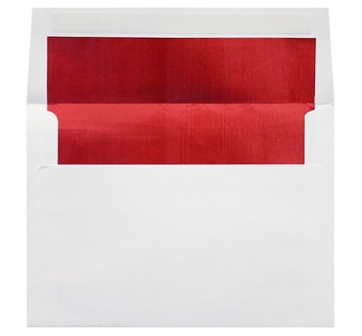 LUX 5 3/4" x 8 3/4" 60lbs. Square Flap Envelopes W/Peel & Press, White/Red LUX Lining