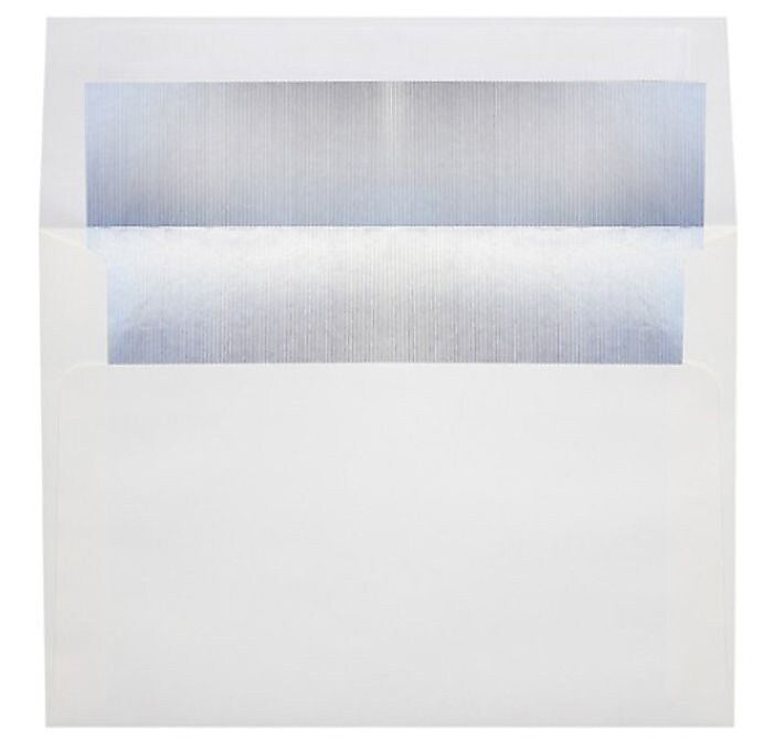 LUX 5 3/4" x 8 3/4" 60lbs. Square Flap Envelopes W/Peel & Press, White/Silver LUX Lining