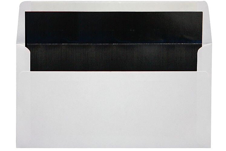 LUX 4 3/8" x 8 1/4" 60lbs. Photo Greeting Envelopes W/Peel & Press, White/Black Lining