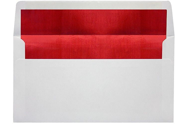 LUX 4 3/8" x 8 1/4" 60lbs. Photo Greeting Envelopes W/Peel & Press, White/Red Lining