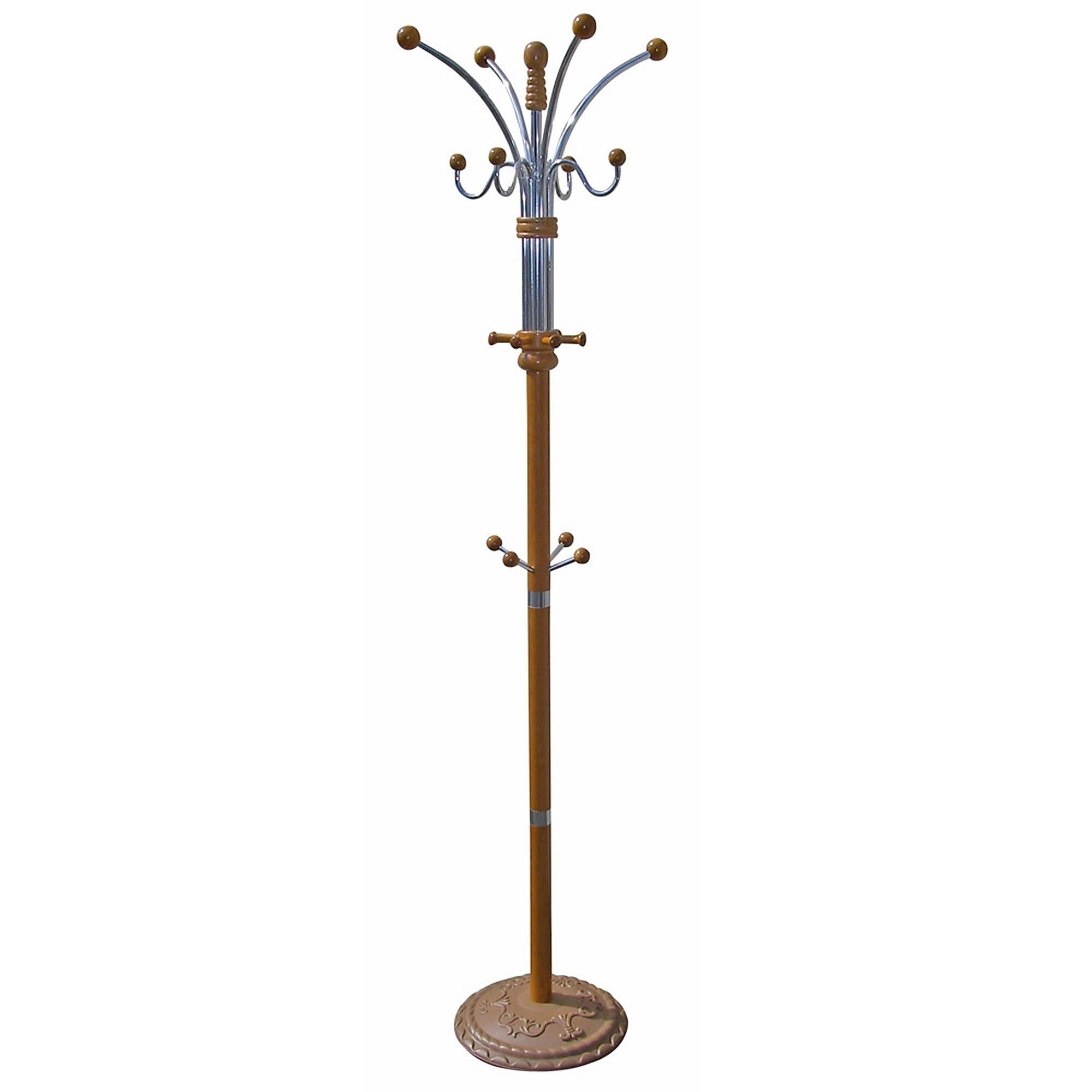 Ore International® Home Decorators Collection Chrome/Wooden Coat Rack, Oak