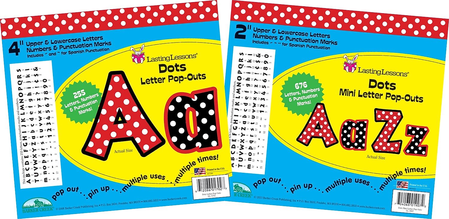 Barker Creek Dots  2" & 4" Letters and Numbers, Multicolored, 931/Pack (BCP3501)