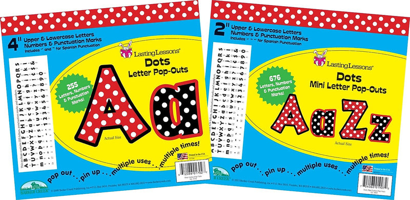 Barker Creek Dots  2" & 4" Letters and Numbers, Multicolored, 931/Pack (BCP3501)