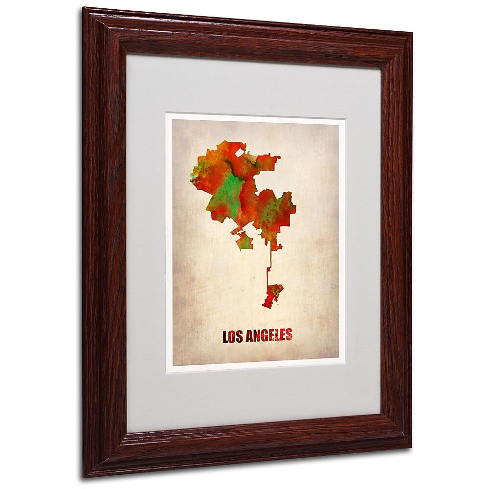 Trademark Fine Art 'Los Angeles Watercolor Map' 11" x 14" Wood Frame Art