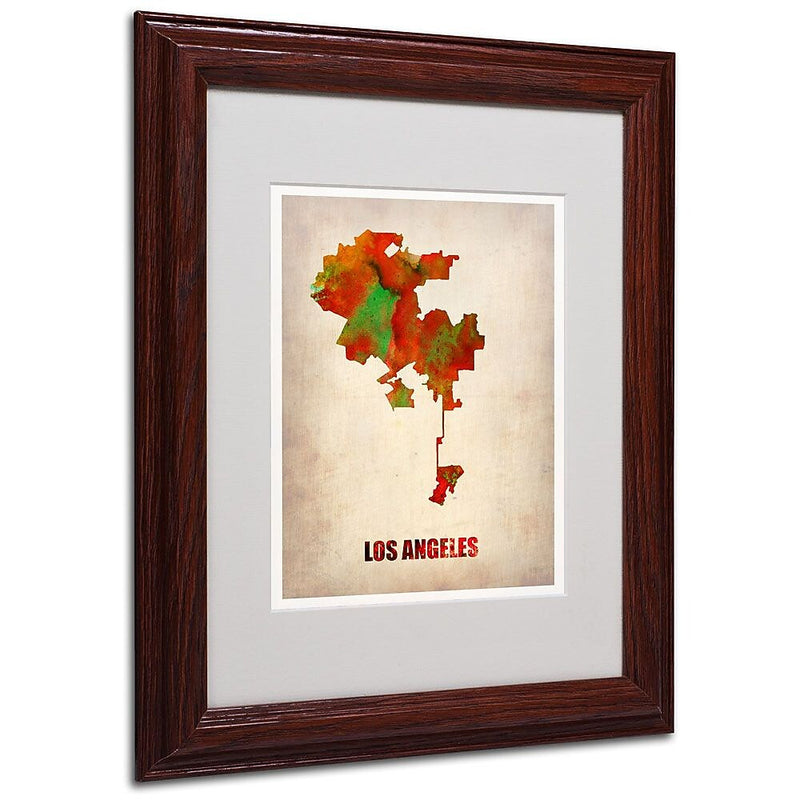 Trademark Fine Art 'Los Angeles Watercolor Map' 11" x 14" Wood Frame Art