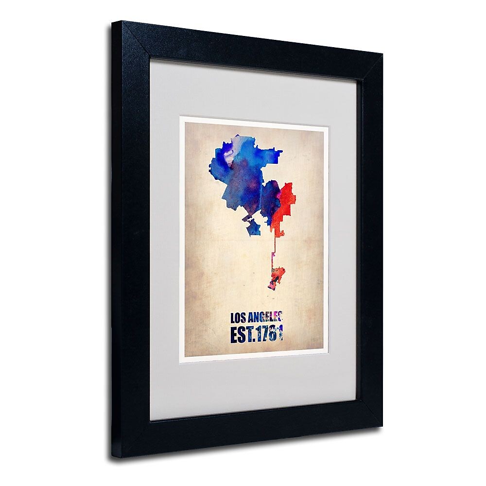 Trademark Fine Art 'Los Angeles Watercolor Map 2' 11" x 14" Black Frame Art