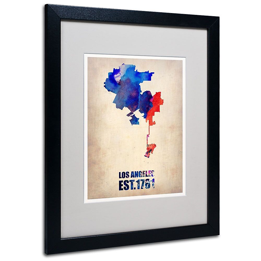 Trademark Fine Art 'Los Angeles Watercolor Map 2' 16" x 20" Black Frame Art