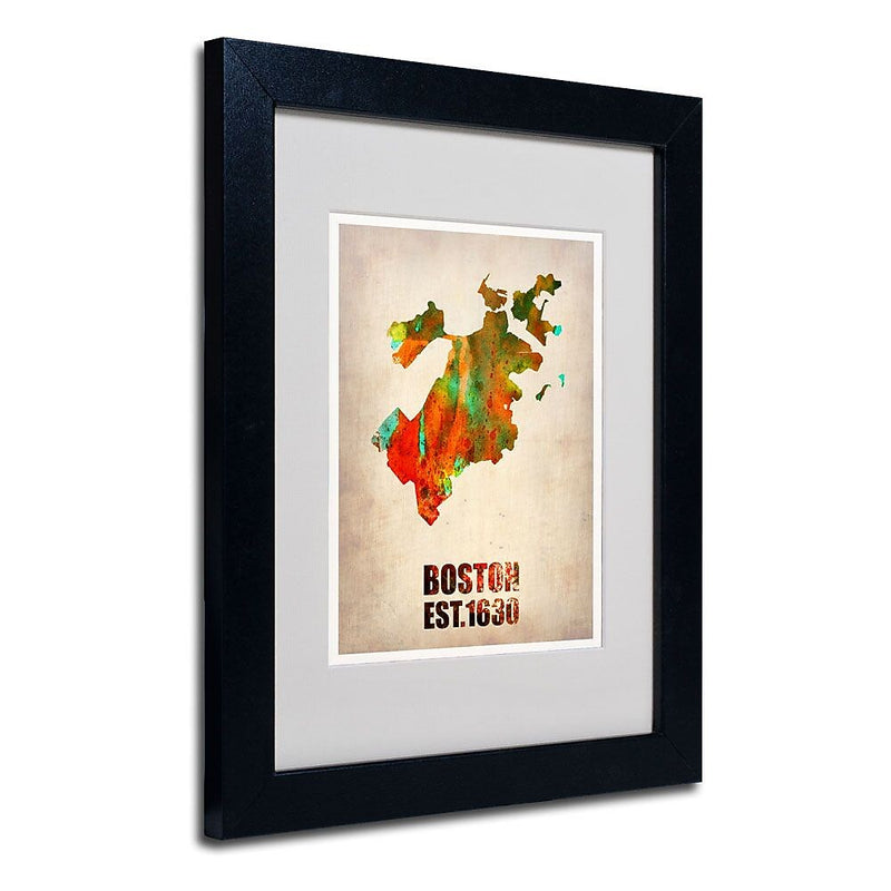Trademark Fine Art 'Boston Watercolor Map' 11" x 14" Black Frame Art