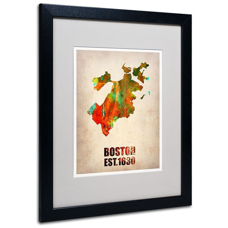 Trademark Fine Art 'Boston Watercolor Map' 16" x 20" Black Frame Art