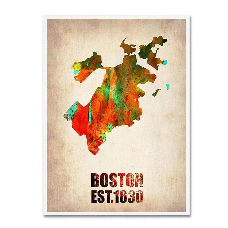 Trademark Fine Art 'Boston Watercolor Map' 14" x 19" Canvas Art
