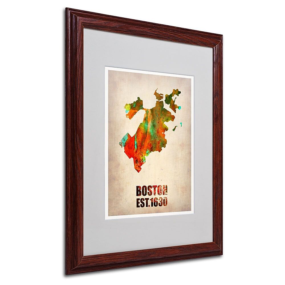 Trademark Fine Art 'Boston Watercolor Map' 16" x 20" Wood Frame Art