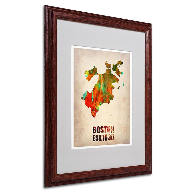 Trademark Fine Art 'Boston Watercolor Map' 16" x 20" Wood Frame Art