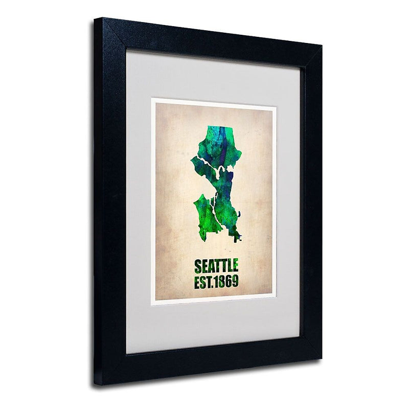 Trademark Fine Art 'Seattle Watercolor Map' 11" x 14" Black Frame Art