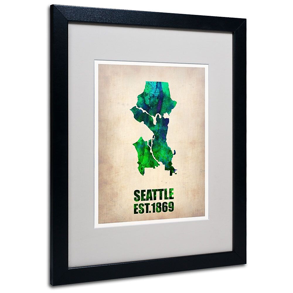 Trademark Fine Art 'Seattle Watercolor Map' 16" x 20" Black Frame Art