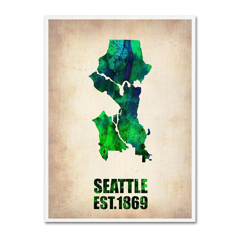 Trademark Fine Art 'Seattle Watercolor Map' 14" x 19" Canvas Art