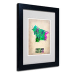 Trademark Fine Art 'Portland Watercolor Map' 11" x 14" Black Frame Art