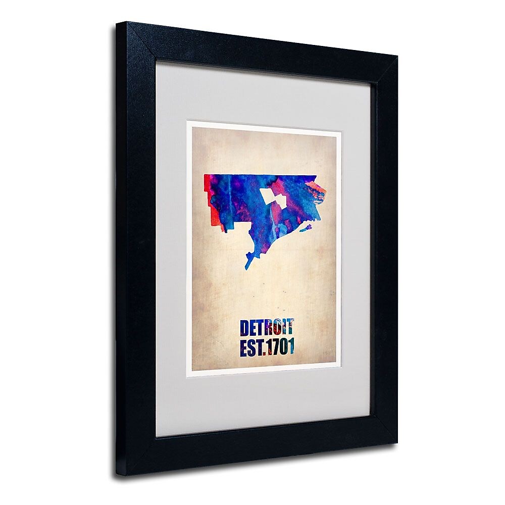 Trademark Fine Art 'Detroit Watercolor Map' 11" x 14" Black Frame Art
