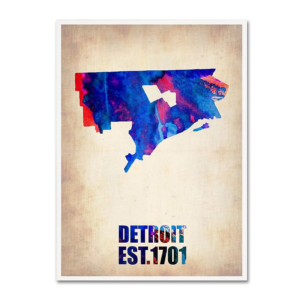 Trademark Fine Art 'Detroit Watercolor Map' 24" x 32" Canvas Art