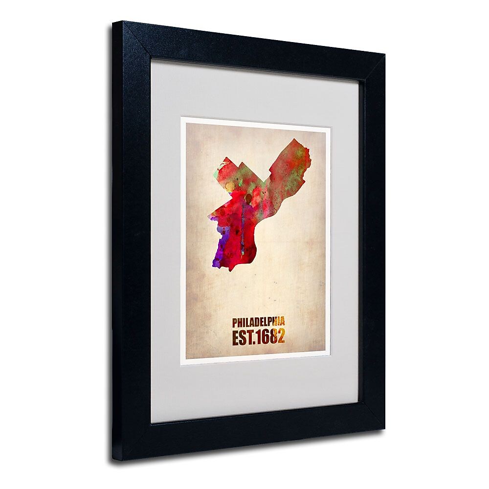 Trademark Fine Art 'Philadelphia Watercolor Map' 11" x 14" Black Frame Art