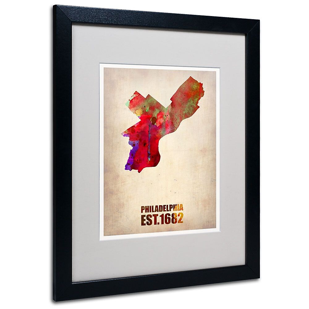 Trademark Fine Art 'Philadelphia Watercolor Map' 16" x 20" Black Frame Art