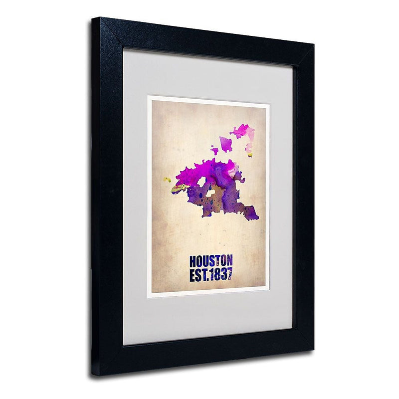 Trademark Fine Art 'Houston Watercolor Map' 11" x 14" Black Frame Art