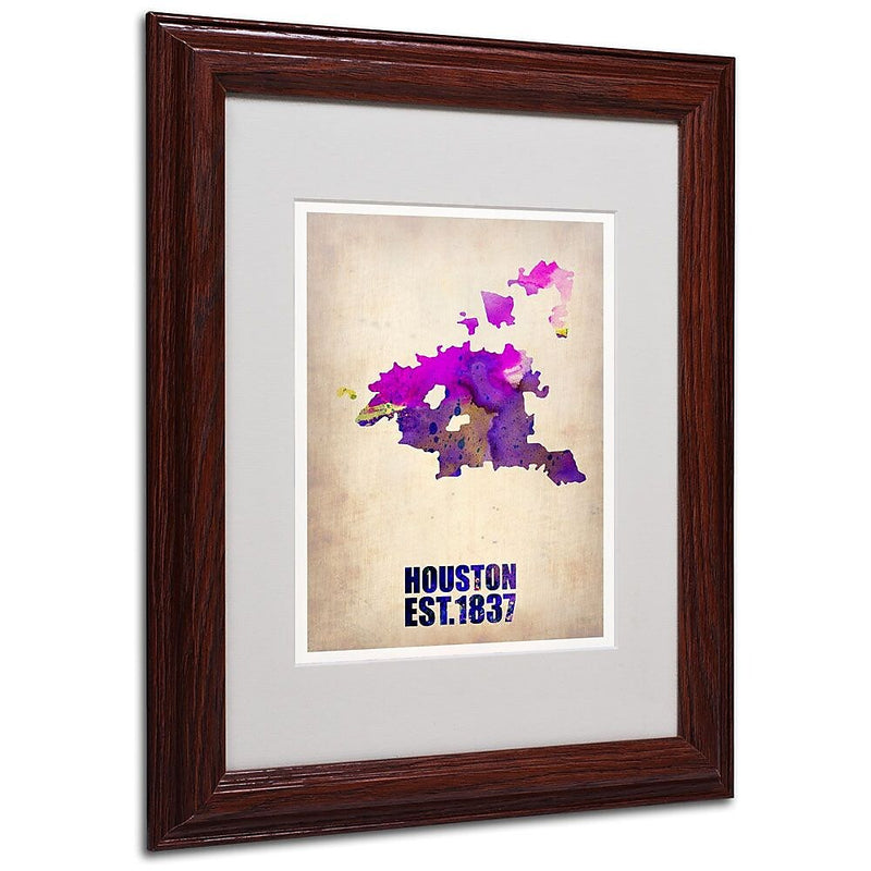 Trademark Fine Art 'Houston Watercolor Map' 11" x 14" Wood Frame Art