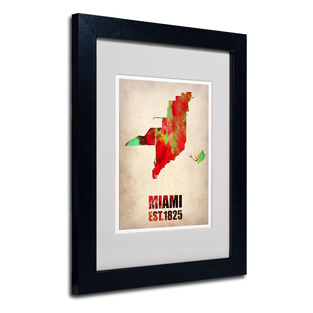 Trademark Fine Art 'Miami Watercolor Map' 11" x 14" Black Frame Art