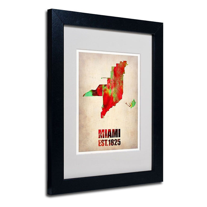 Trademark Fine Art 'Miami Watercolor Map' 11" x 14" Black Frame Art