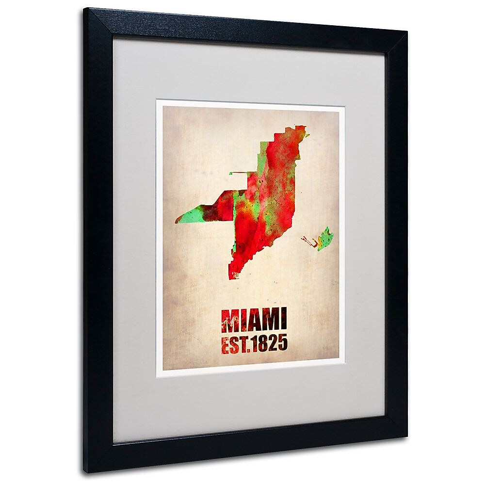 Trademark Fine Art 'Miami Watercolor Map' 16" x 20" Black Frame Art