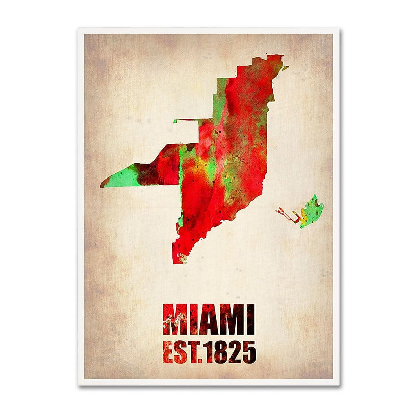Trademark Fine Art 'Miami Watercolor Map' 24" x 32" Canvas Art