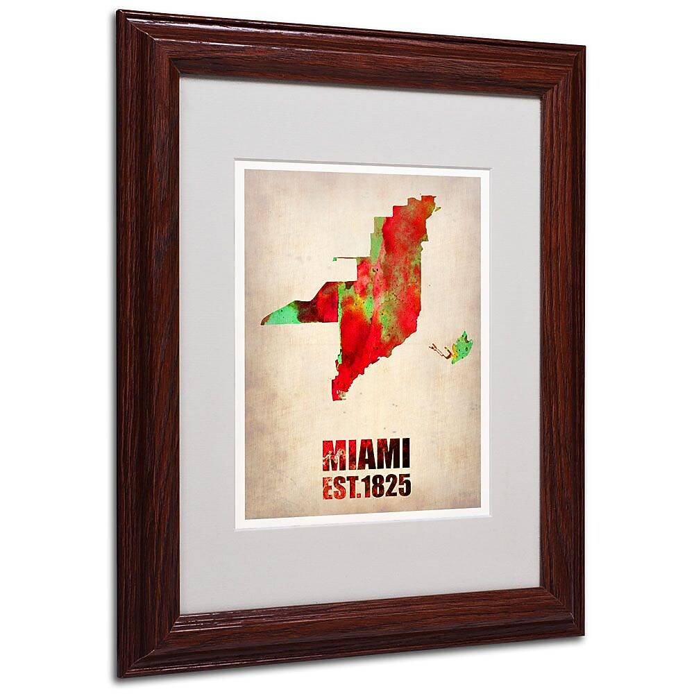 Trademark Fine Art 'Miami Watercolor Map' 11" x 14" Wood Frame Art