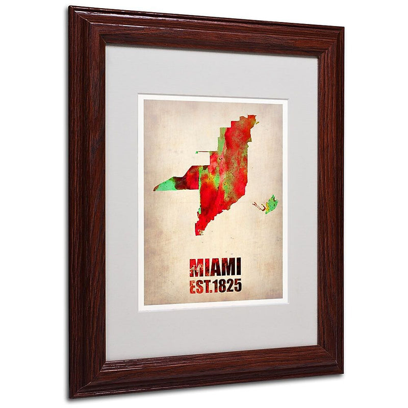 Trademark Fine Art 'Miami Watercolor Map' 11" x 14" Wood Frame Art